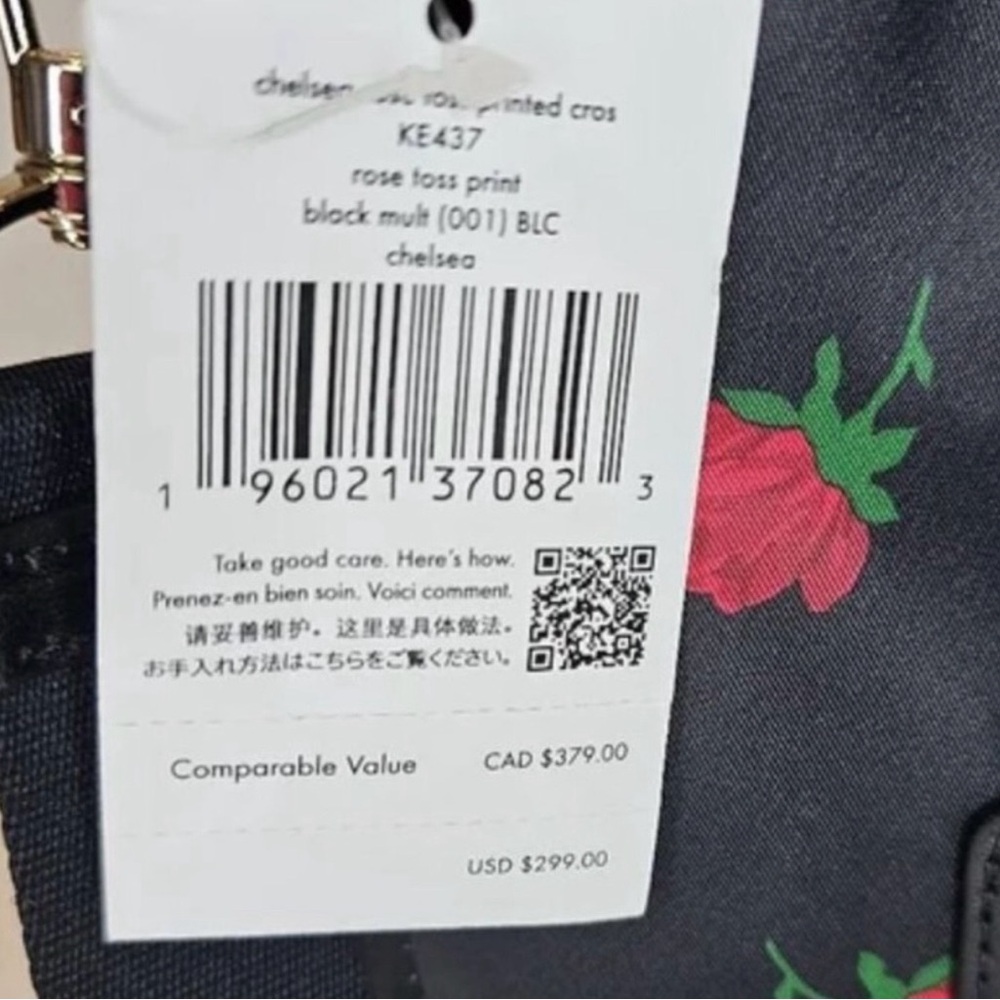 kate spade Black Floral Shoulder Bag with Red Rose Print and Pouch - Picture 7 of 8